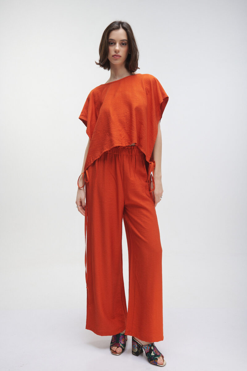 παντελονι ισια γραμμη πορτοκαλι βισκοζη ρεγιον τσεπες